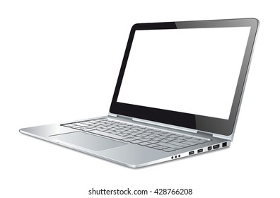 Silver laptop on white background - sideways view