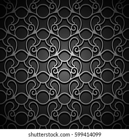 Silver lattice pattern on black, vintage vector background