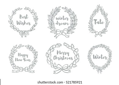silver laurel wreath graphic vector set