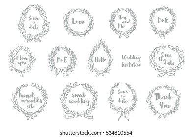 silver laurel wreath graphic vector set