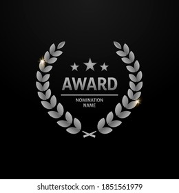 Silver laurel wreath logo design template on black background
