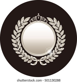 silver laurel wreath and medal