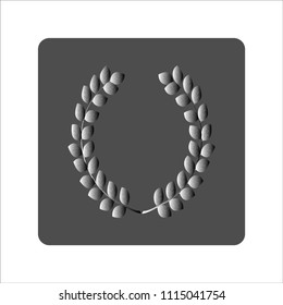 Silver laurel wreath. Modern symbol of victory and award achievement champion. Leaf ceremony awarding of winner tournament. Monochrome template for badge, tag. Design element. Vector illustration