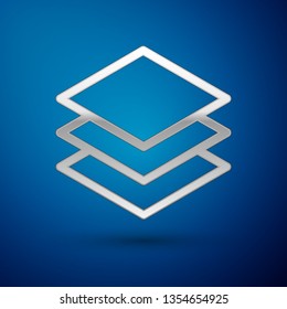 Silver Layers icon isolated on blue background. Vector Illustration