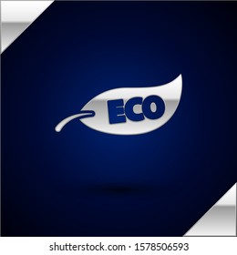 Silver Leaf Eco symbol icon isolated on dark blue background. Banner, label, tag, logo, sticker for eco green.  Vector Illustration
