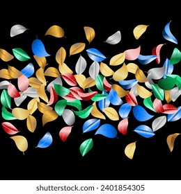 Silver Leaf Tree Vector Black Background Design. Herbal Color Illustration. Forest Leaves Transparent Branch. Foliage Fly Template.
