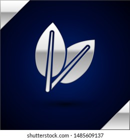 Silver Leafs icon isolated on dark blue background. Fresh natural product symbol.  Vector Illustration
