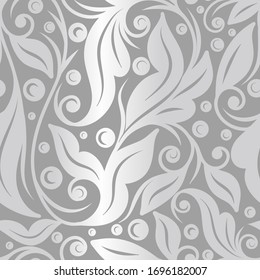 Silver leaves seamless pattern. Vintage vector ornament template. Paisley elements. Great for fabric, invitation, background, wallpaper, decoration, packaging or any desired idea.
