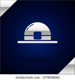 Silver Leprechaun hat icon isolated on dark blue background. Happy Saint Patricks day.  Vector Illustration