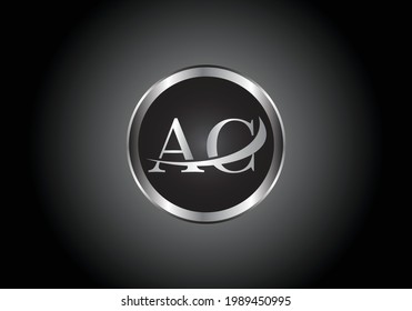 silver letter AC metal combination alphabet logo icon design with grey color on Black and white gradient design for a company or business