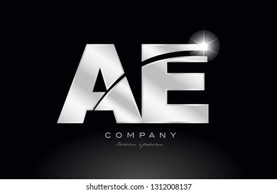 silver letter ae a e metal combination alphabet logo icon design with grey color on black background suitable for a company or business