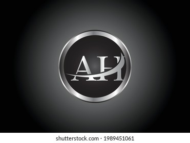 silver letter AH metal combination alphabet logo icon design with grey color on Black and white gradient design for a company or business