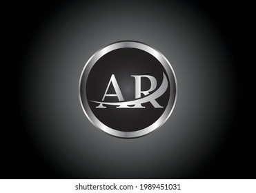 silver letter AR metal combination alphabet logo icon design with grey color on Black and white gradient design for a company or business