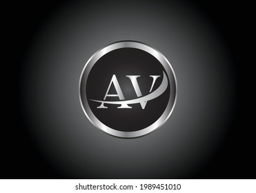 silver letter AV metal combination alphabet logo icon design with grey color on Black and white gradient design for a company or business