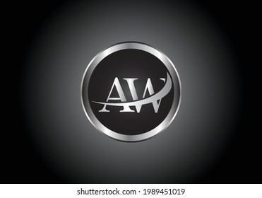 silver letter AW metal combination alphabet logo icon design with grey color on Black and white gradient design for a company or business