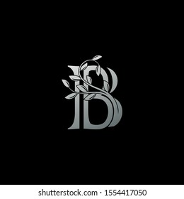 Silver Letter B Luxury  logo.  Design concept vintage  luxury classy silver monocrome leaves with letter logo icon best for initial, luxury, boutique, restaurant, wedding service, hotel.