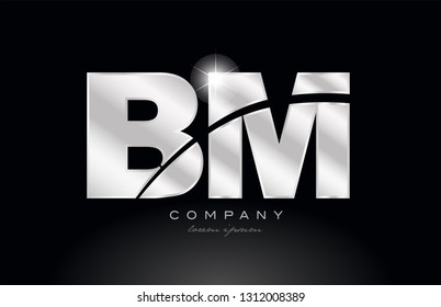 silver letter bm b m metal combination alphabet logo icon design with grey color on black background suitable for a company or business
