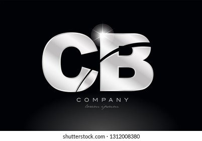 silver letter cb c b metal combination alphabet logo icon design with grey color on black background suitable for a company or business