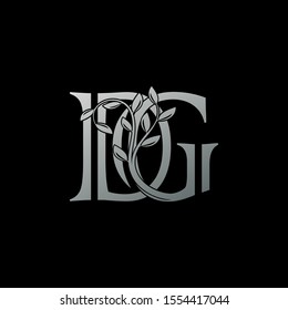 Silver Letter D, G, DG  Luxury  logo.  Design concept vintage  luxury classy silver monocrome leaves with letter logo icon best for initial, luxury, boutique, restaurant, wedding service, hotel.