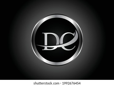 silver letter DC metal combination alphabet logo icon design with grey color on Black and white gradient design for a company or business