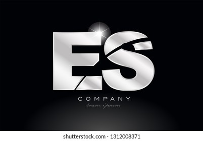 silver letter es e s metal combination alphabet logo icon design with grey color on black background suitable for a company or business