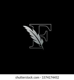 Silver Letter F  Logo Luxury feather. Monochrome Design concept  luxury feather element and outline letter F for corporate, lawyer, notary, firm and more brand identity.