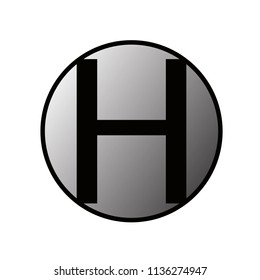 Silver letter H in the old stroke on a black background. Logo, sign, symbol. 