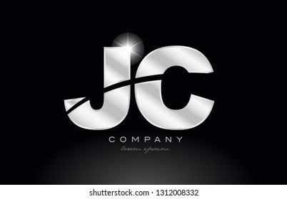 silver letter jc j c metal combination alphabet logo icon design with grey color on black background suitable for a company or business