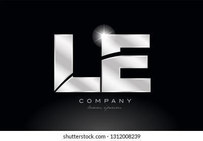 silver letter le l e metal combination alphabet logo icon design with grey color on black background suitable for a company or business