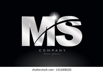 silver letter ms m s metal combination alphabet logo icon design with grey color on black background suitable for a company or business