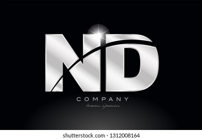 silver letter nd n d metal combination alphabet logo icon design with grey color on black background suitable for a company or business
