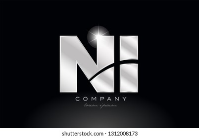 silver letter ni n i metal combination alphabet logo icon design with grey color on black background suitable for a company or business