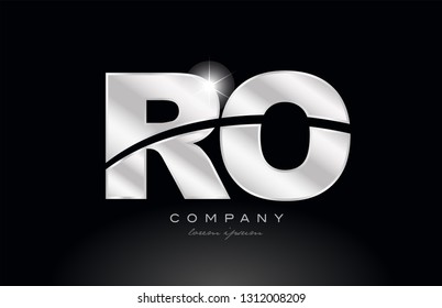 silver letter ro r o metal combination alphabet logo icon design with grey color on black background suitable for a company or business