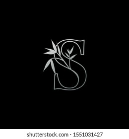 Silver Letter S Floral Nature Bamboo Leaves  logo icon. Design concept logo letter S with bamboo leaves for fashion, restaurant, cafe, hotel and more company identity.