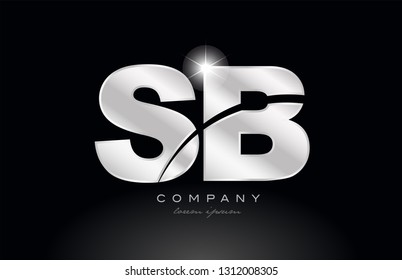 silver letter sb s b metal combination alphabet logo icon design with grey color on black background suitable for a company or business