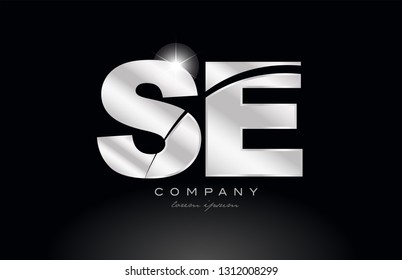 silver letter se s e metal combination alphabet logo icon design with grey color on black background suitable for a company or business