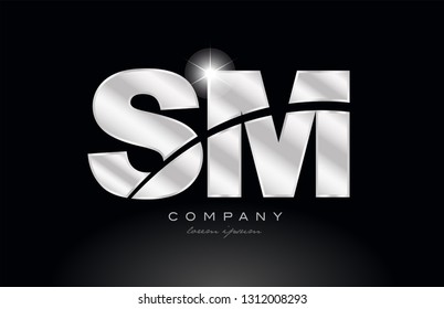 silver letter sm s m metal combination alphabet logo icon design with grey color on black background suitable for a company or business
