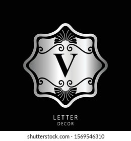  Silver letter V logo icon Luxury letter