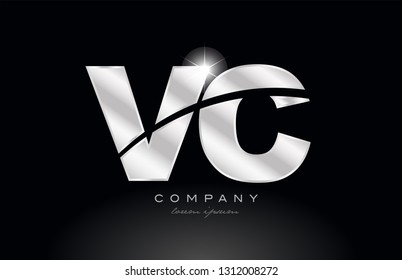 silver letter vc v c metal combination alphabet logo icon design with grey color on black background suitable for a company or business