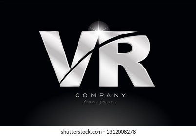 silver letter vr v r metal combination alphabet logo icon design with grey color on black background suitable for a company or business