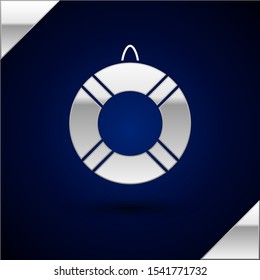 Silver Lifebuoy icon isolated on dark blue background. Lifebelt symbol.  Vector Illustration