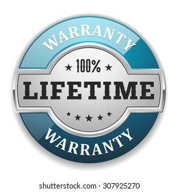 Silver lifetime warranty badge with light blue border on white background