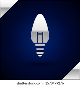 Silver Light bulb with concept of idea icon isolated on dark blue background. Energy and idea symbol. Inspiration concept.  Vector Illustration