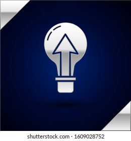 Silver Light bulb icon isolated on dark blue background. Energy and idea symbol. Lamp electric.  Vector Illustration