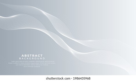 Silver light gradient background with Elegant abstract vector white waves lines. Modern simple design with blank space for text. Use for advertising, posters, flyer, cover, banner, website.