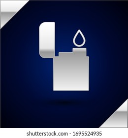 Silver Lighter icon isolated on dark blue background.  Vector Illustration