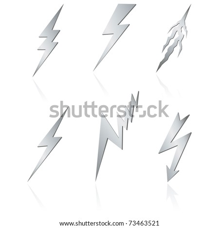 Silver lightning set on white. Vector