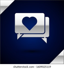 Silver Like and heart icon isolated on dark blue background. Counter Notification Icon. Follower Insta.  Vector Illustration