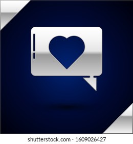 Silver Like and heart icon isolated on dark blue background. Counter Notification Icon. Follower Insta.  Vector Illustration