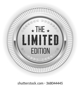 Silver limited edition badge on white background